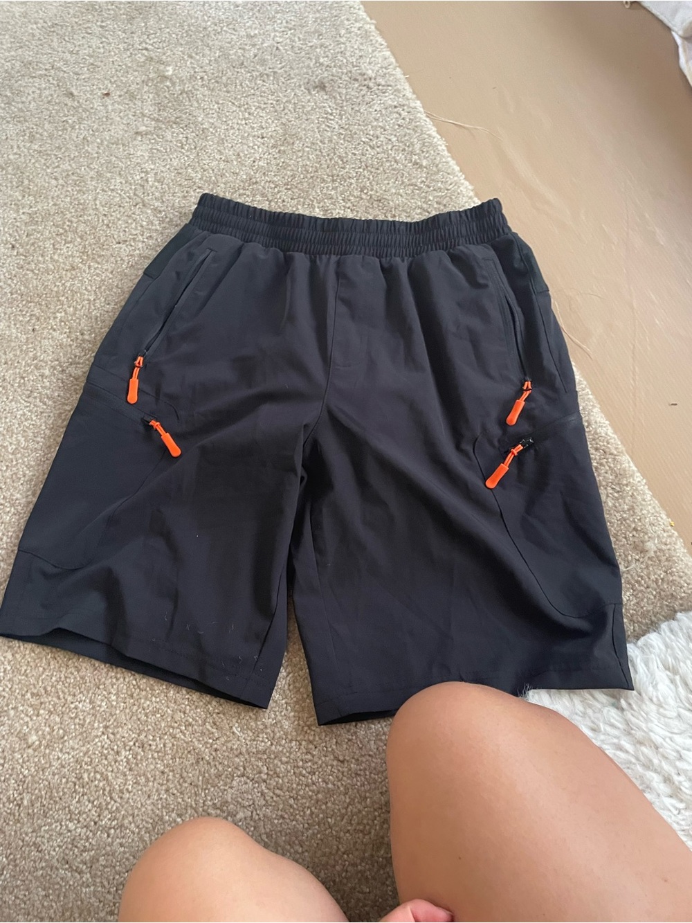 Women’s Black Active Shorts with Orange Zippers